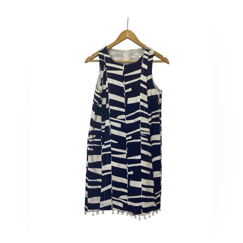Flawed Trina Turk Blue and White A-Line Mini Dress